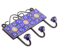Navy Blue Yellow Sun Flower Tiles Hooks 