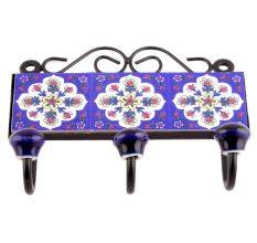 Navy Blue And White Floral Tiles Hooks