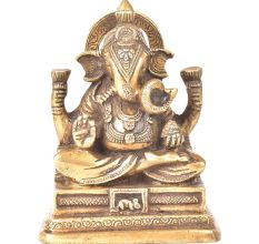 Brass Sitting Charbhuja Ganesha On a Raised Platform