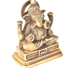 Brass Sitting Charbhuja Ganesha On a Raised Platform