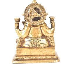 Brass Sitting Charbhuja Ganesha On a Raised Platform