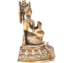 Brass Goddess Sarswati Sitting On A Raised Platform