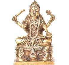 Brass Goddess Sarswati Sitting On A Raised Platform
