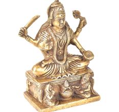 Brass Goddess Sarswati Sitting On A Raised Platform