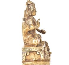 Brass Goddess Sarswati Sitting On A Raised Platform