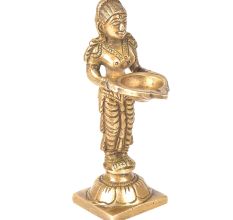 Brass Lady Standing On A Raised Platform Holding A Diya