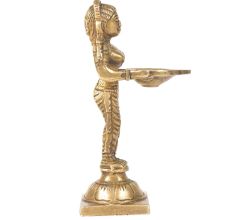 Brass Lady Standing On A Raised Platform Holding A Diya