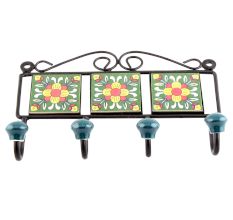 Forest Green And Yellow Floral Tiles Hooks