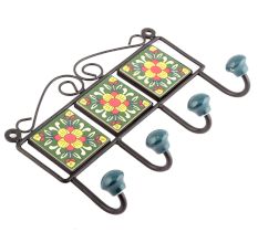 Forest Green And Yellow Floral Tiles Hooks