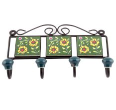 Forest Green And Yellow Flower Tiles Hooks 