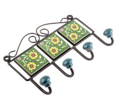 Forest Green And Yellow Flower Tiles Hooks 