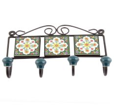  Forest Green And Yellow Tiny Flower Tiles Hooks