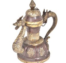 Vintage Copper With Brass Tea Pot With Lid