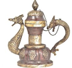 Vintage Copper With Brass Tea Pot With Lid