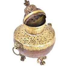 Brass And Copper Engraved Pot With Lid