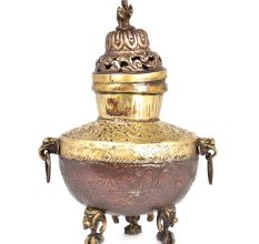 Brass And Copper Engraved Pot With Lid