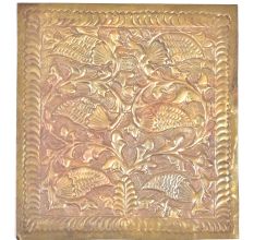Old Engraved Floral Design Square Tile Wall Hanging