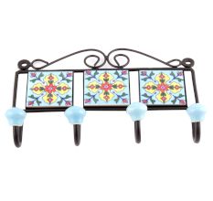 Turquoise And Red Tiny Flower Tiles Hooks