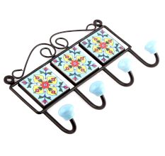 Turquoise And Red Tiny Flower Tiles Hooks