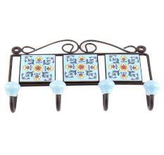 Turquoise And Yellow Tiny Flower Tiles Hooks