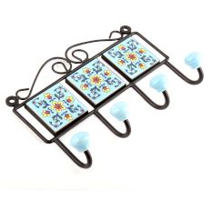 Turquoise And Yellow Tiny Flower Tiles Hooks