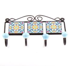 Turquoise And Yellow Sun Flower Tiles Hooks