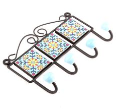 Turquoise And Yellow Sun Flower Tiles Hooks