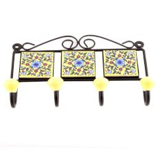 Yellow And Turquoise Wheel Flower Tiles Hooks