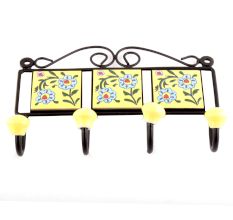 Yellow Turquoise Floral Tiles Hooks