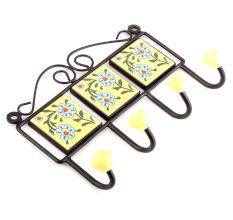 Yellow Turquoise Floral Tiles Hooks