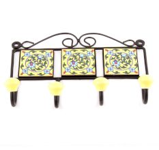 Yellow Forest Green Leaf Floral Tiles Hooks