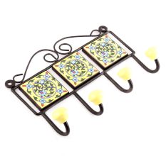 Yellow Forest Green Leaf Floral Tiles Hooks