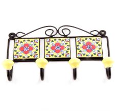 Yellow And Red Floral Tiles Hooks
