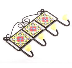 Yellow And Red Floral Tiles Hooks