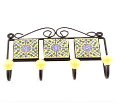 Yellow And Turquoise Floral Tiles Hooks