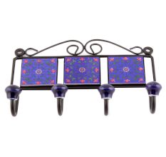 Navy Blue And Red Rose Flower Tiles Hooks