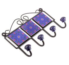 Navy Blue And Red Rose Flower Tiles Hooks