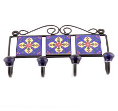 Navy Blue Red Tiny Flower Tiles Hooks