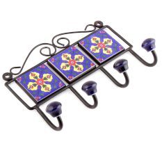 Navy Blue Red Tiny Flower Tiles Hooks