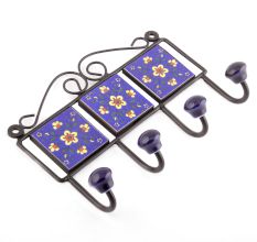 Navy Blue Yellow Tiny Flower Tiles Hooks