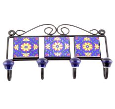 Navy Blue And Yellow Sun Flower Tiles Hooks