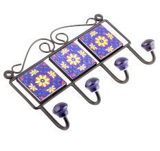 Navy Blue And Yellow Sun Flower Tiles Hooks