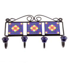 Navy Blue And Yellow Floral Tiles Hooks