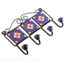 Navy Blue And Yellow Floral Tiles Hooks