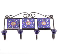 Navy Blue And Yellow Sun Flower Tiles Hooks