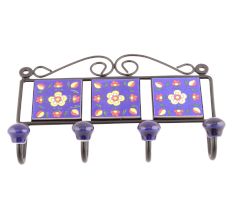 Navy Blue And Yellow Floral Tiles Hooks