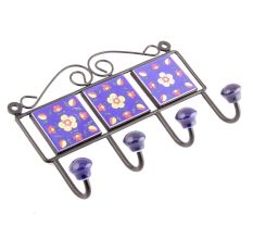 Navy Blue And Yellow Floral Tiles Hooks
