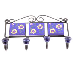Navy Blue Yellow Flower Tiles Hooks