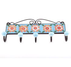 Turquoise Peach Flower Tiles Hooks
