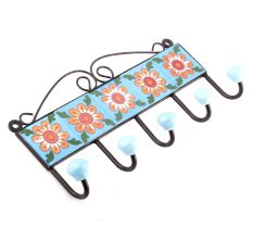 Turquoise Peach Flower Tiles Hooks